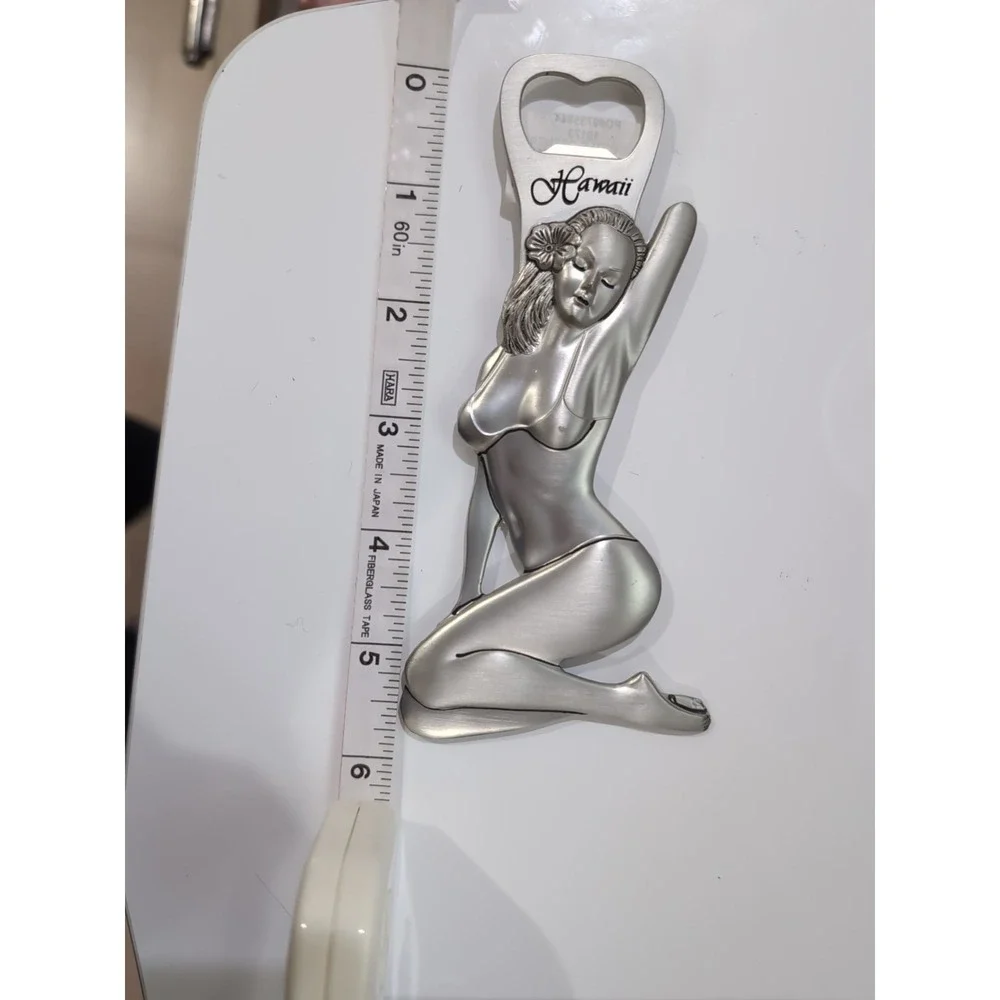 Hawaii Beer Bottle Opener WomanBikini‎ Tropical Flower Pewter Magnet 6